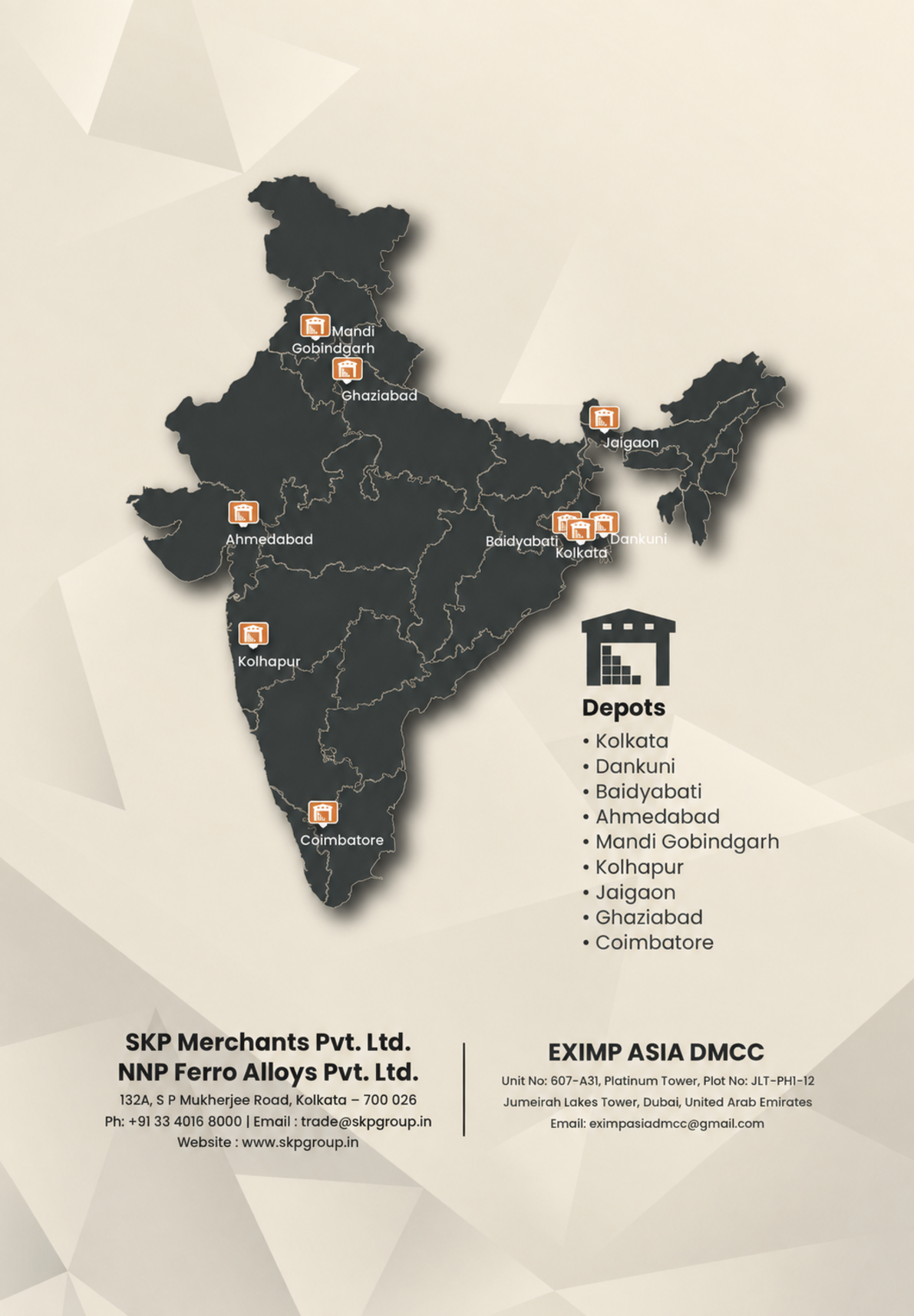 India map showing NNP service and depot locations