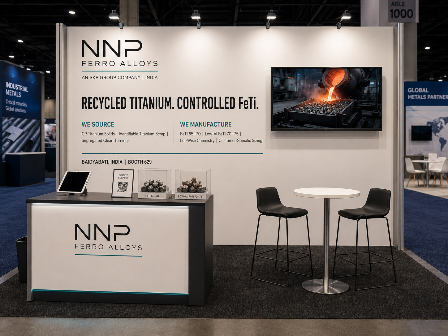 Front view of the NNP Ferro Alloys exhibition booth